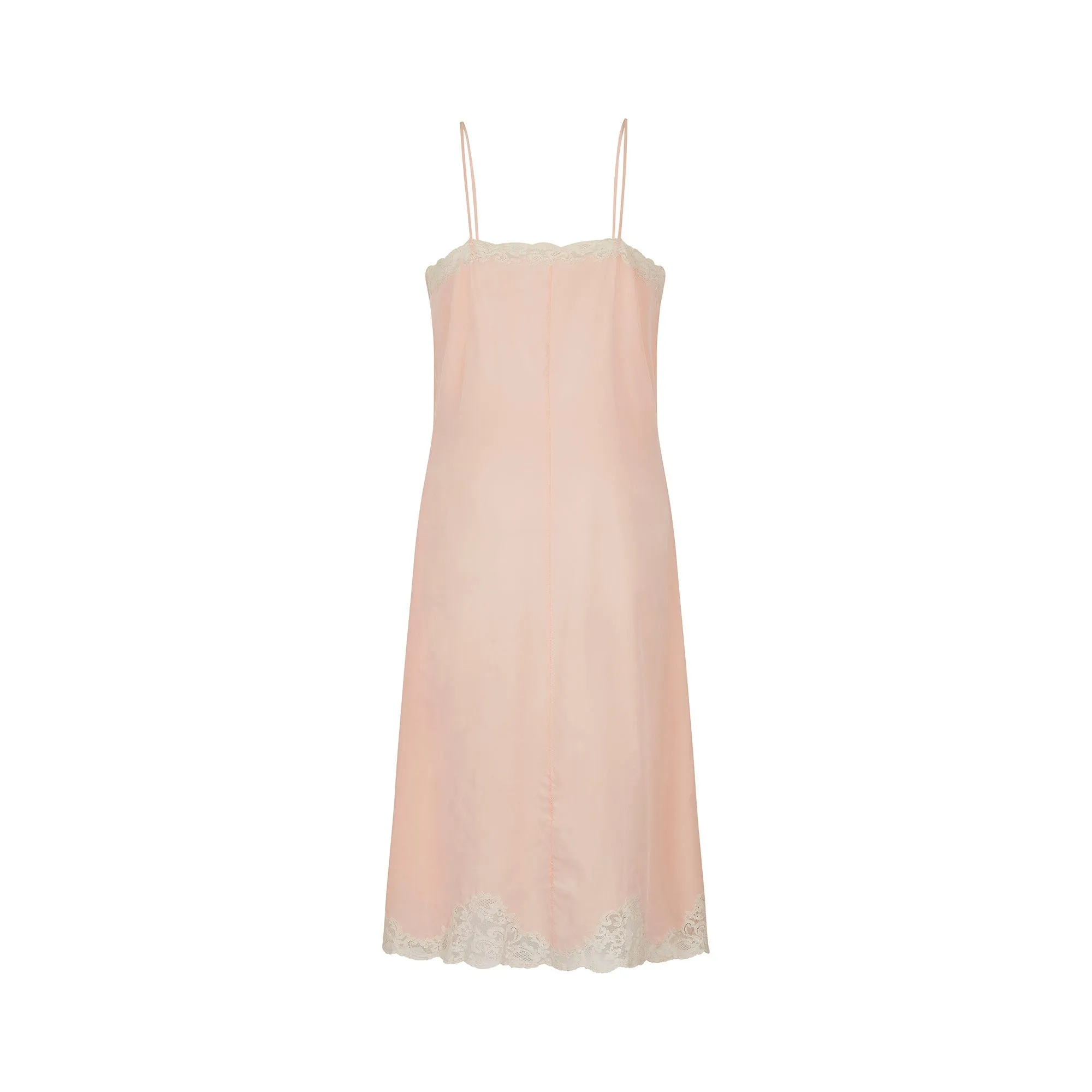 1930s Peach Silk and Lace Insert Slip Dress