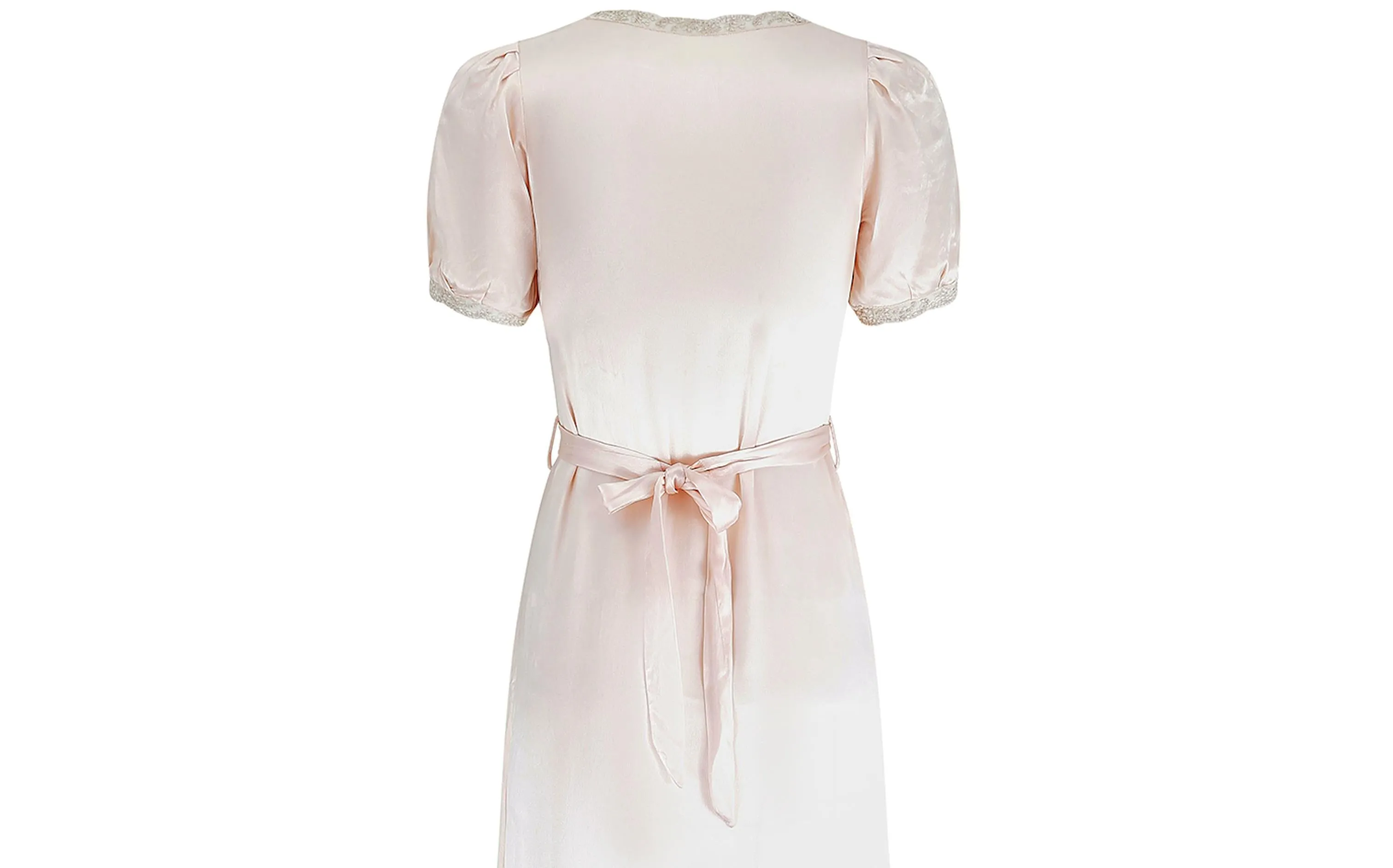 1930s Pink Satin and Lace Tie Back Slip Dress