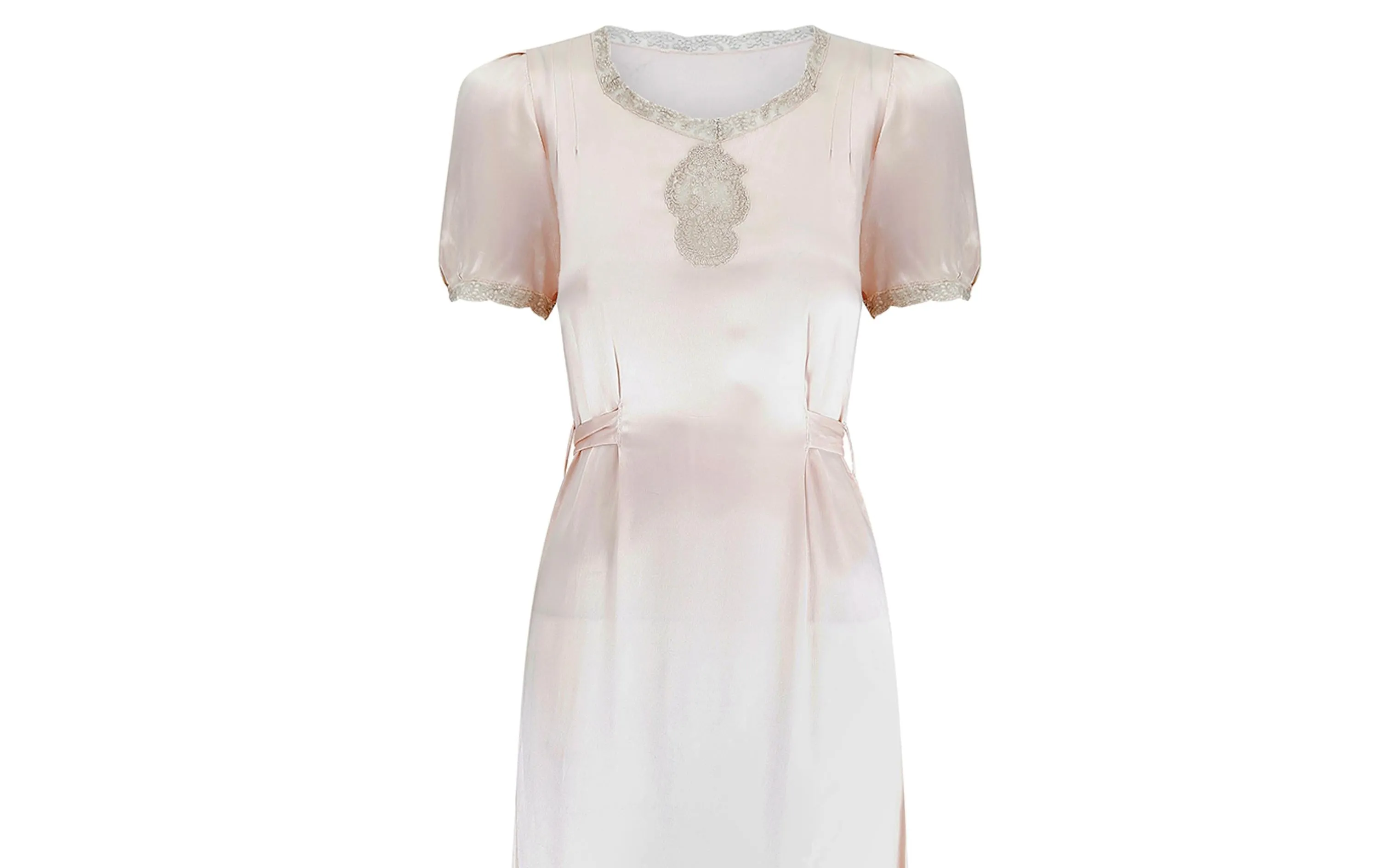 1930s Pink Satin and Lace Tie Back Slip Dress