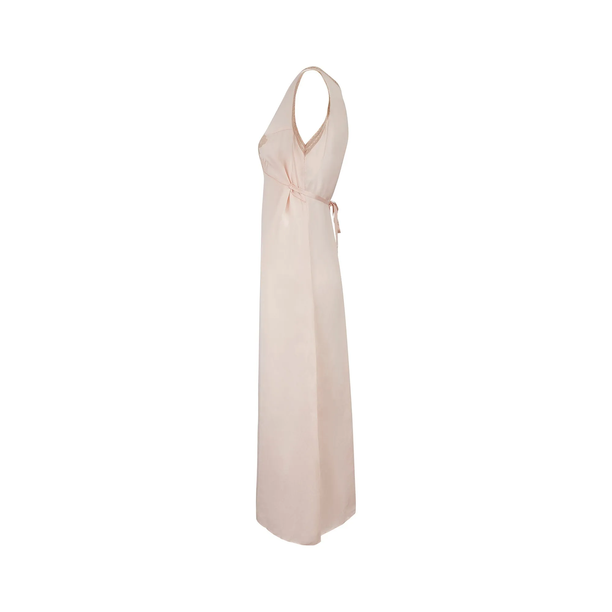 1930s Pink Satin Slip with Lace Cut-Out