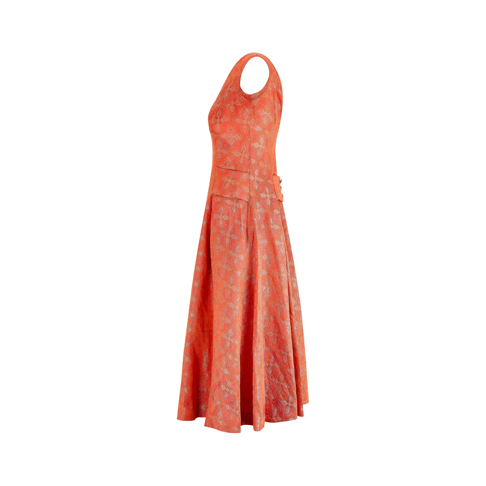 1950s Hardy Amies Orange Paisley Brocade Dress