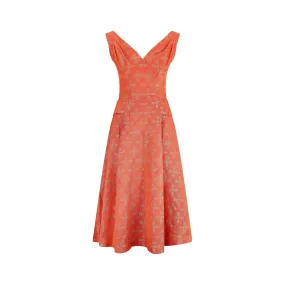 1950s Hardy Amies Orange Paisley Brocade Dress