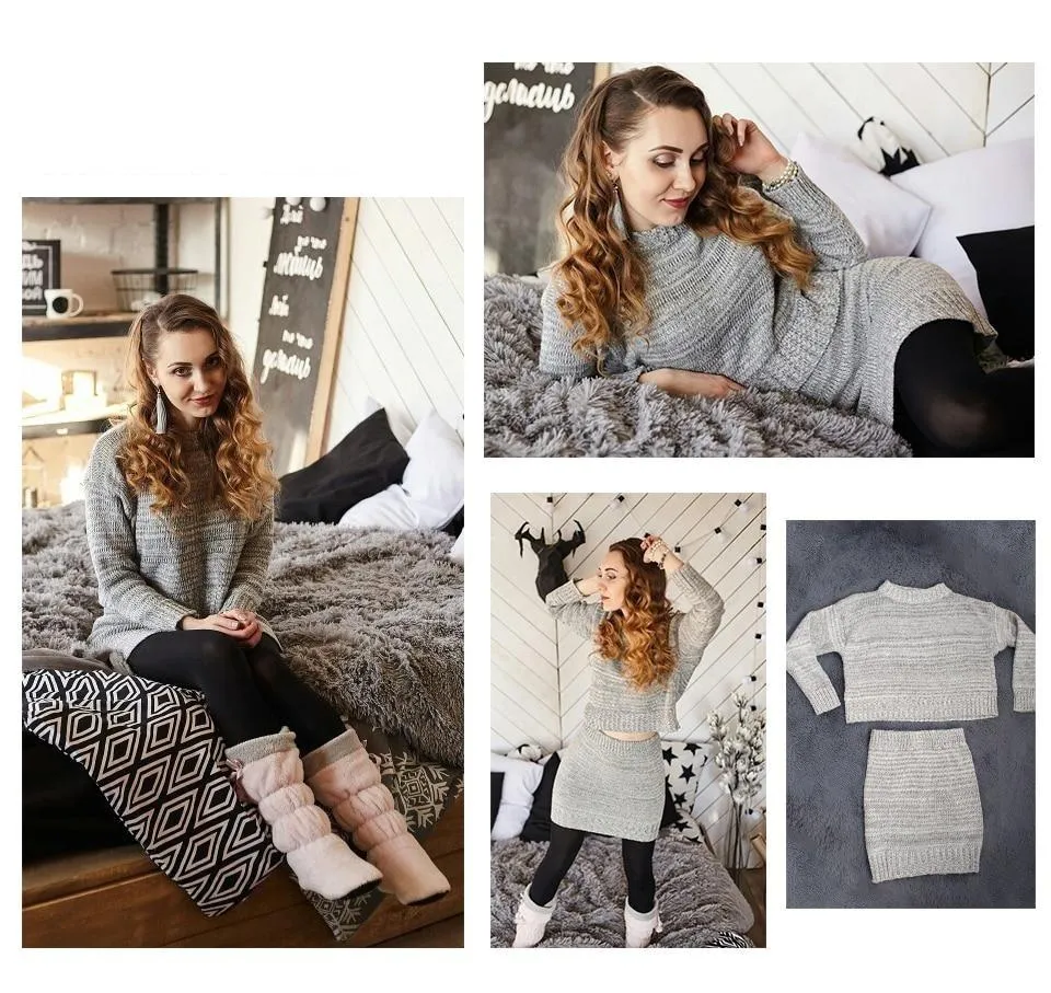 2-Piece Long Sleeve Gray Casual Sweater Dress for Women Ideal for Office