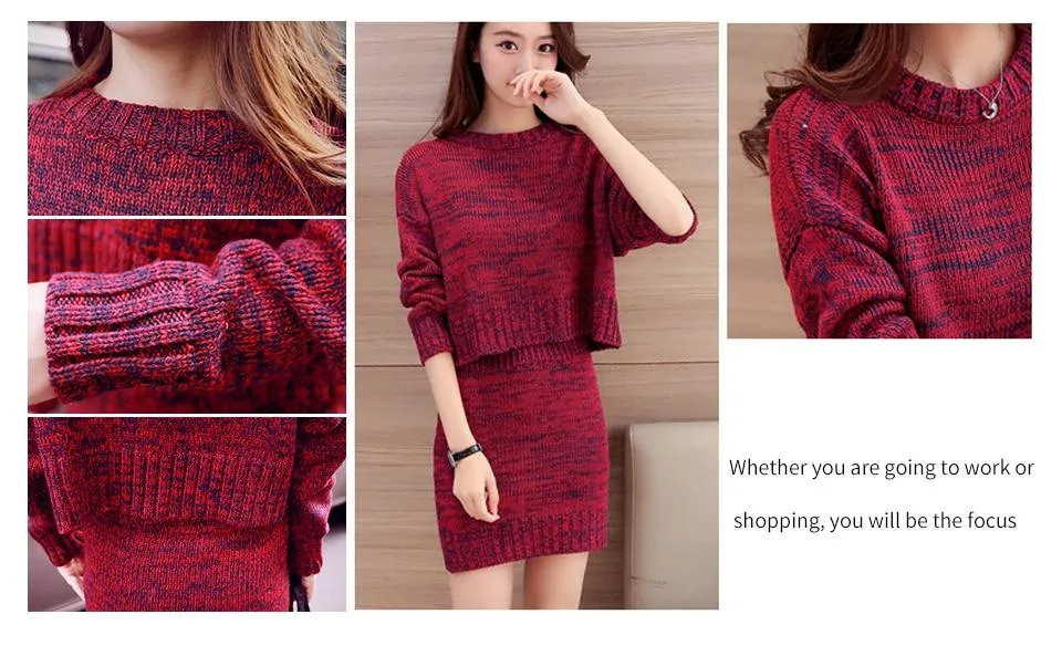 2-Piece Long Sleeve Gray Casual Sweater Dress for Women Ideal for Office