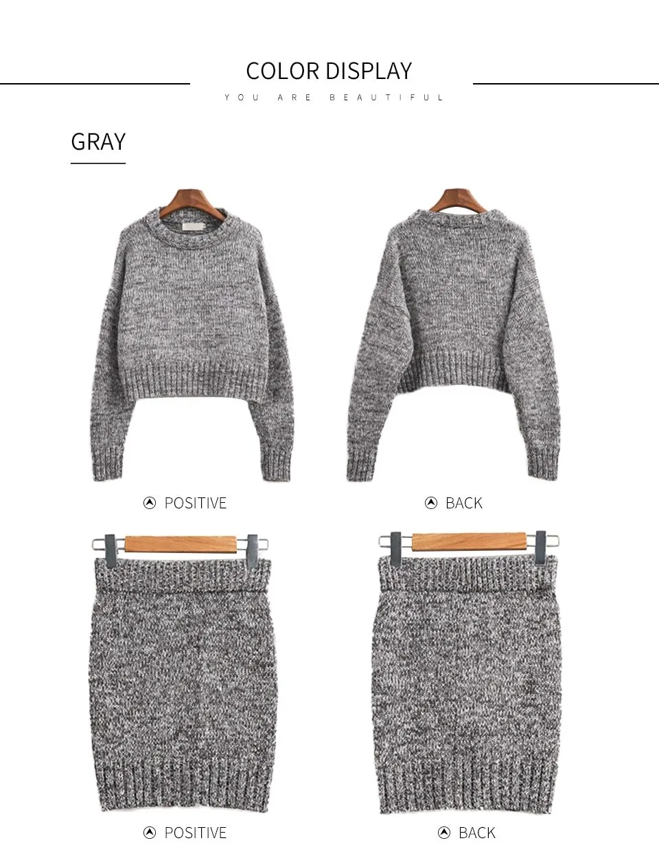 2-Piece Long Sleeve Gray Casual Sweater Dress for Women Ideal for Office