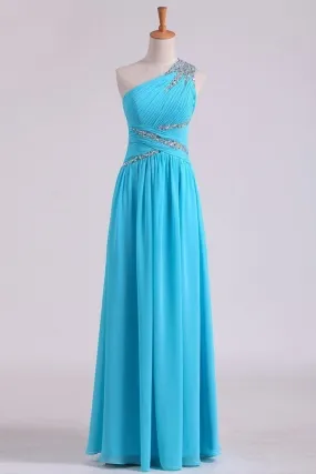 2024 One Shoulder Prom Dresses A Line Chiffon With Beads And PCYHFNCY