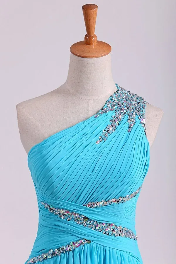 2024 One Shoulder Prom Dresses A Line Chiffon With Beads And PCYHFNCY