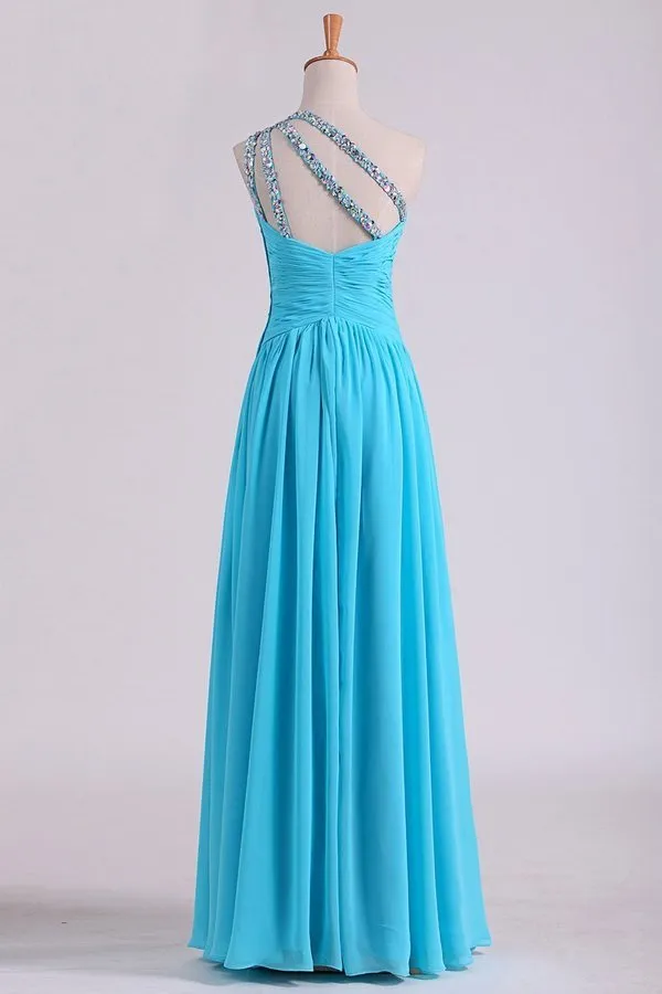 2024 One Shoulder Prom Dresses A Line Chiffon With Beads And PCYHFNCY