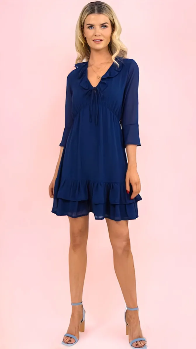 4-A1413 Flary Navy Ruffle Dress