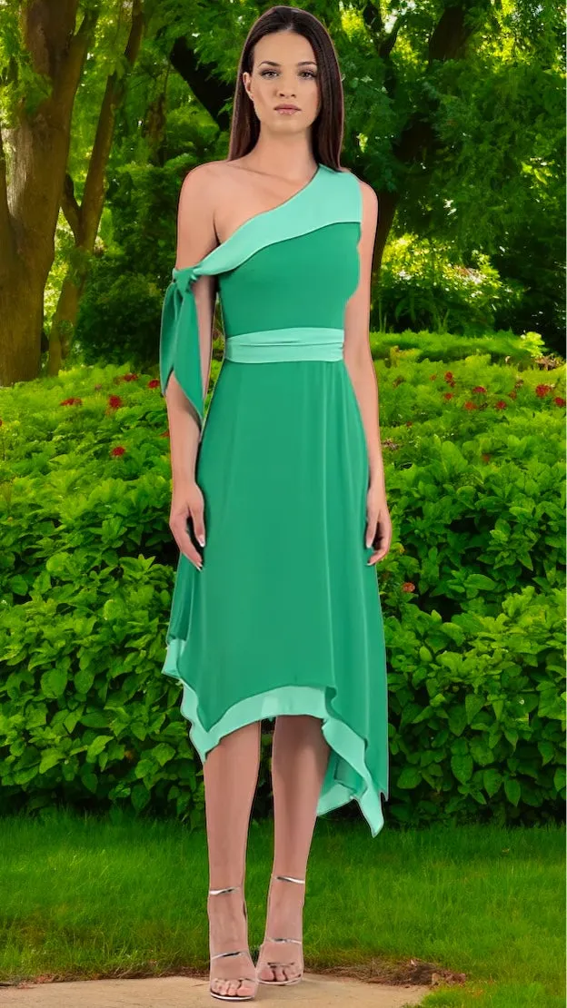 4-A1415 Bonnie Green 2 Tone Flare Dress