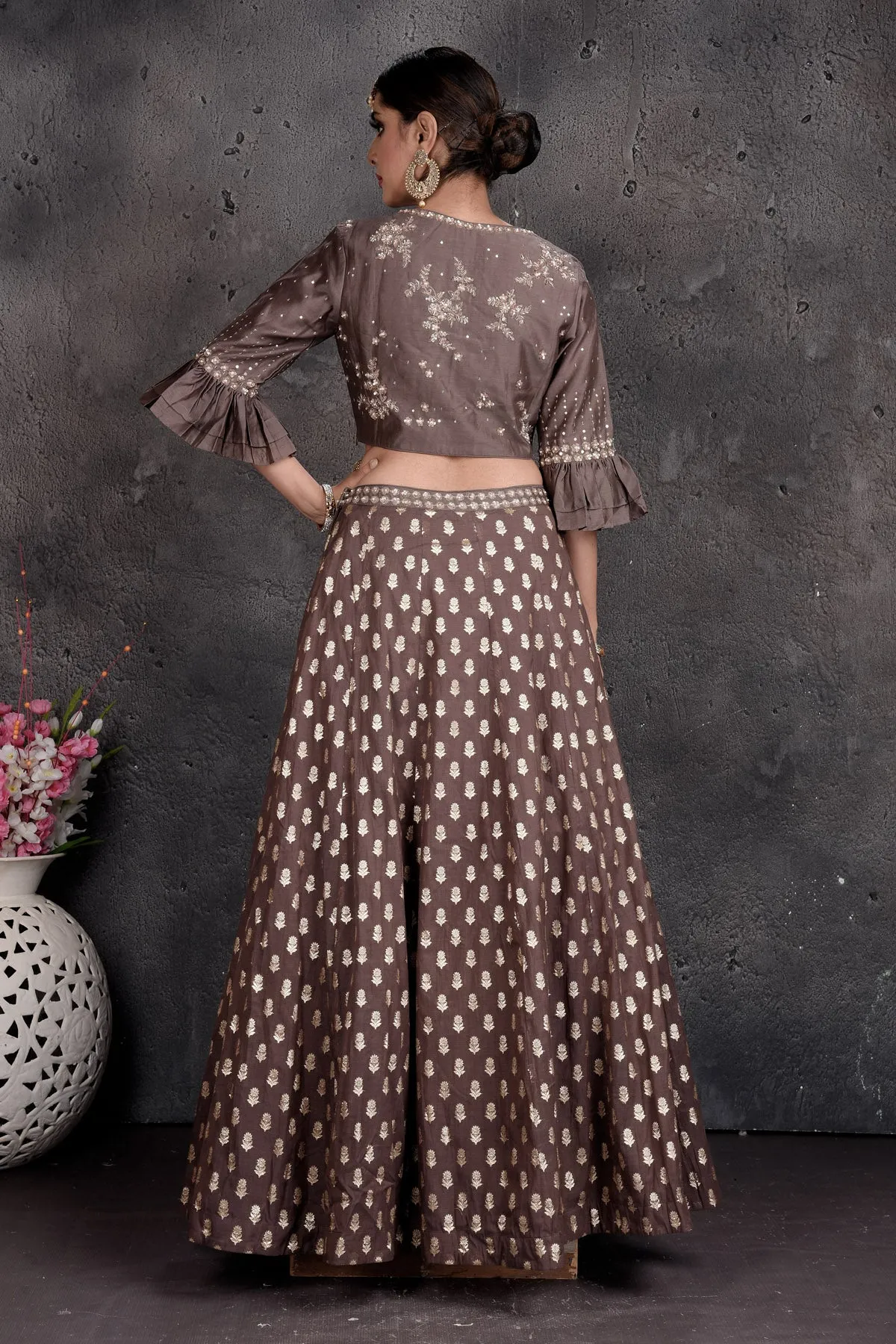 503012 Brown Embroidered Designer Lehenga with Dupatta