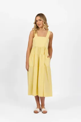 6099 Yellow Stripe- Sleeveless Tiered Dress with Wide Straps