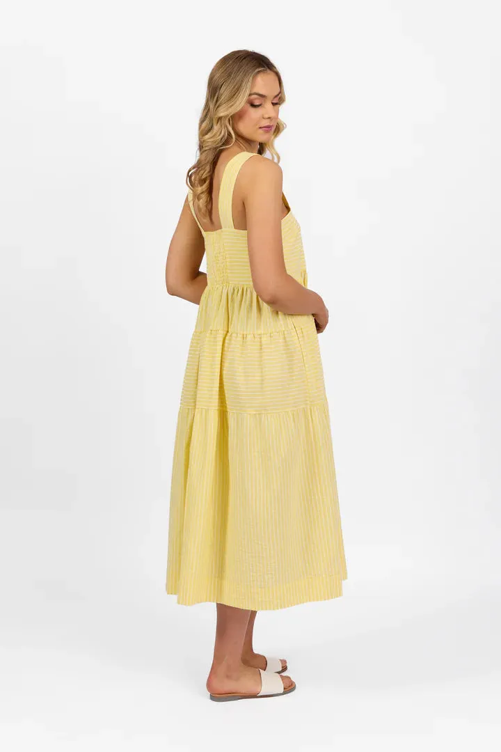 6099 Yellow Stripe- Sleeveless Tiered Dress with Wide Straps