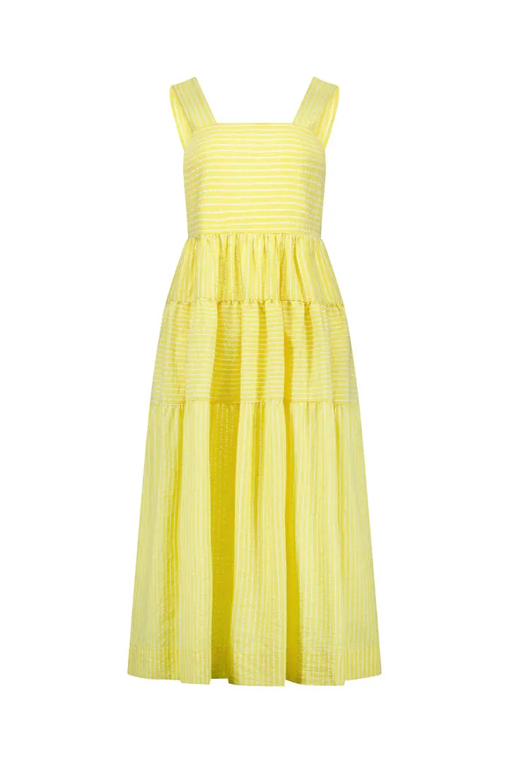 6099 Yellow Stripe- Sleeveless Tiered Dress with Wide Straps