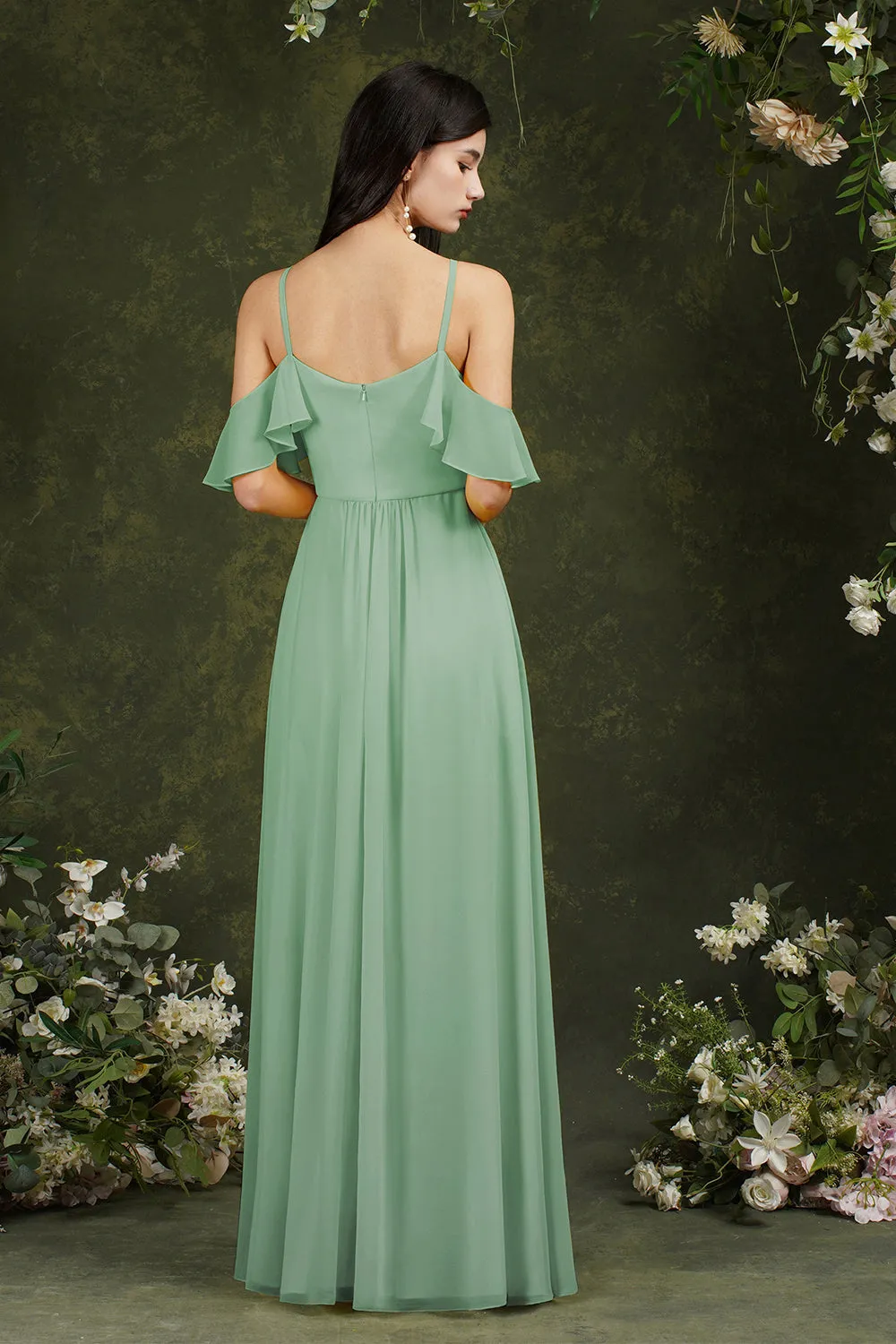 A-Line Chiffon Spaghetti Straps Long Bridesmaid Dress With Pockets