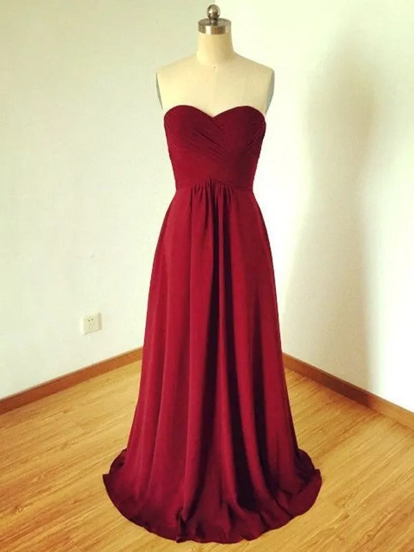 A-Line/Princess Sleeveless Sweetheart Floor-Length Chiffon Bridesmaid Dresses