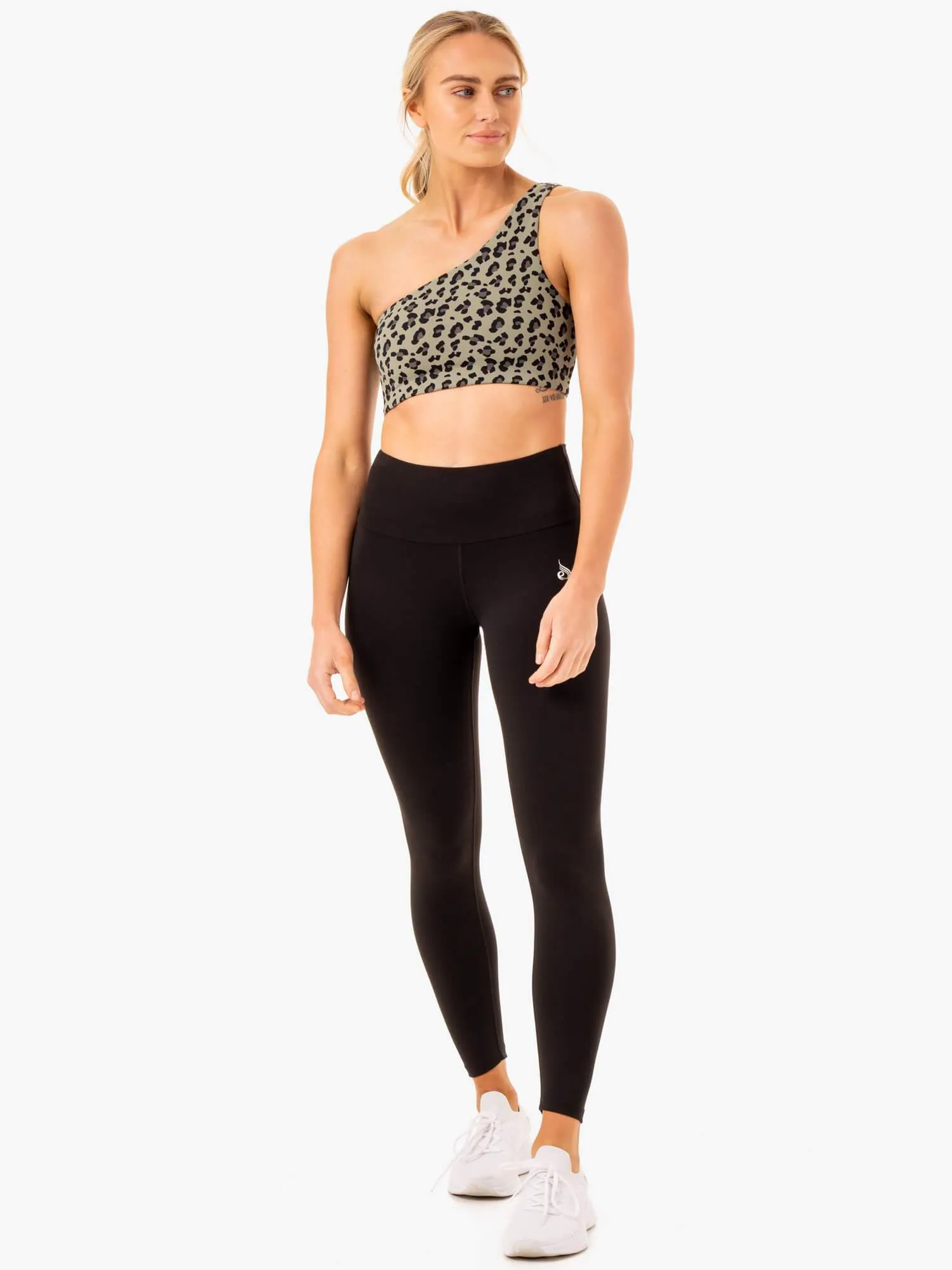 Adapt One Shoulder Sports Bra - Khaki Leopard