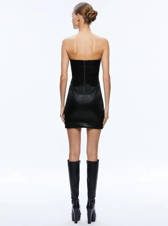 Alice   Olivia - Kelly Vegan Leather Mini Dress - Black