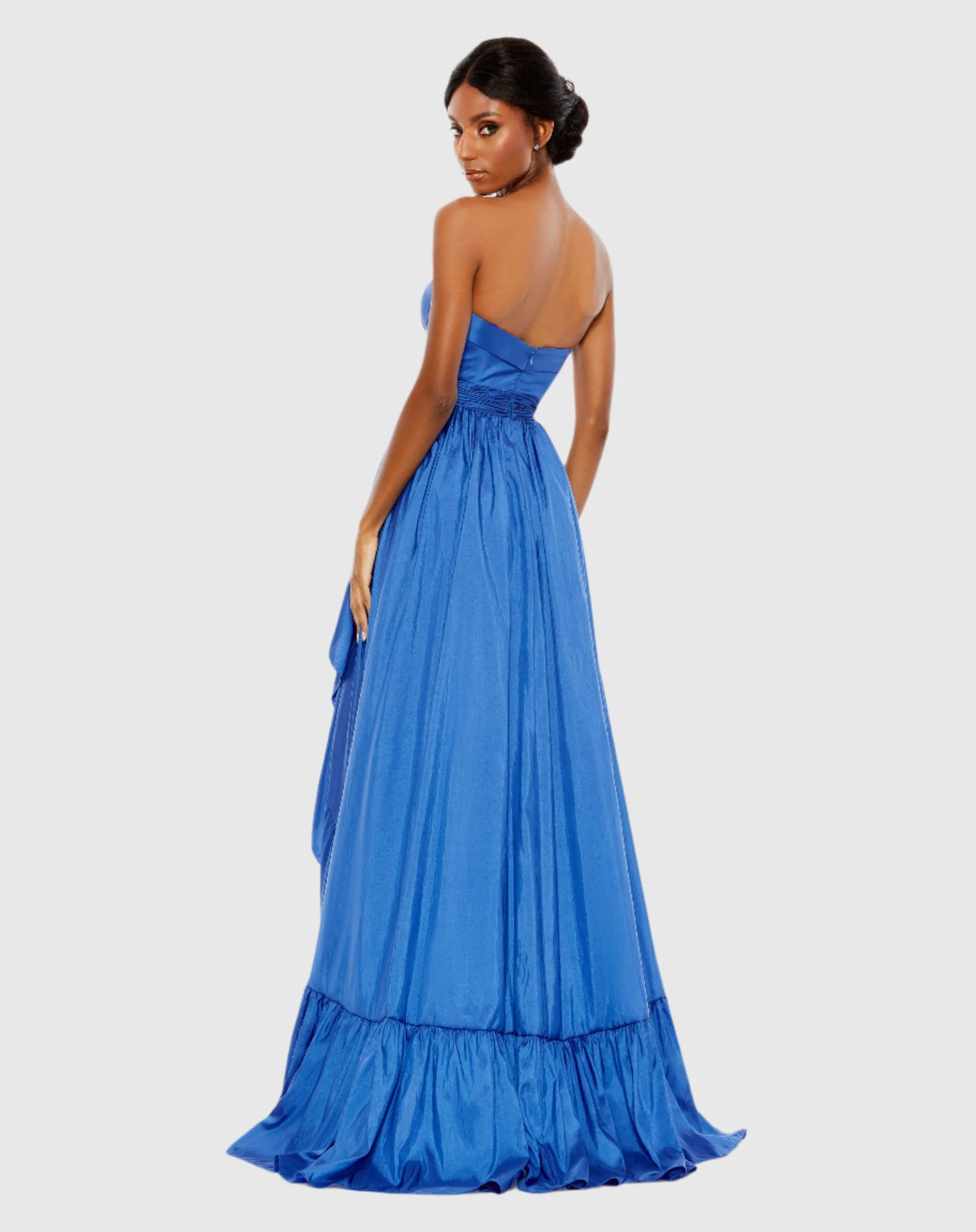 Asymmetrical Strapless Sweetheart Ruffle Gown