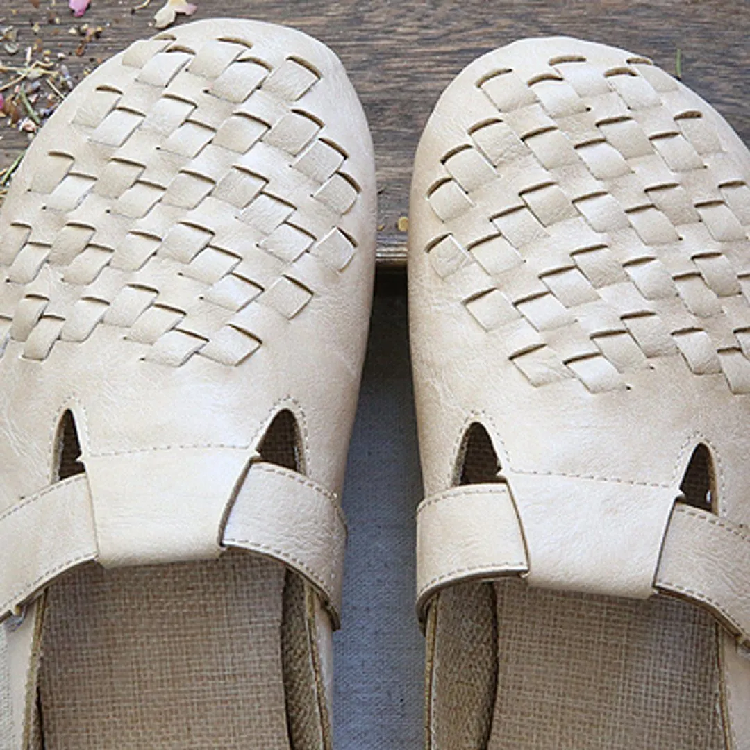 Babakud Leather Linen Flats Cotton Linen Sole Slippers