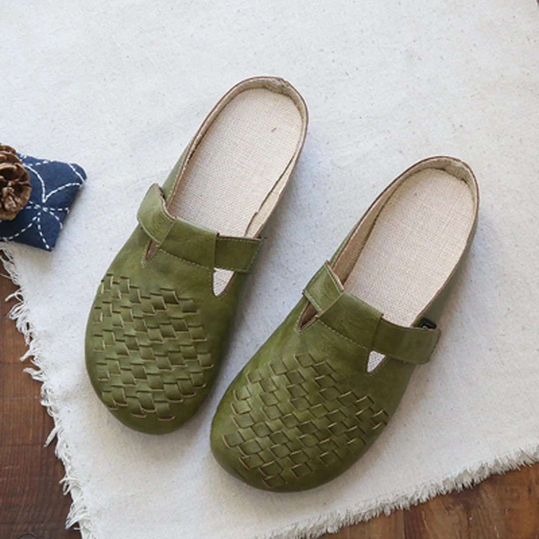 Babakud Leather Linen Flats Cotton Linen Sole Slippers