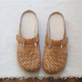 Babakud Leather Linen Flats Cotton Linen Sole Slippers