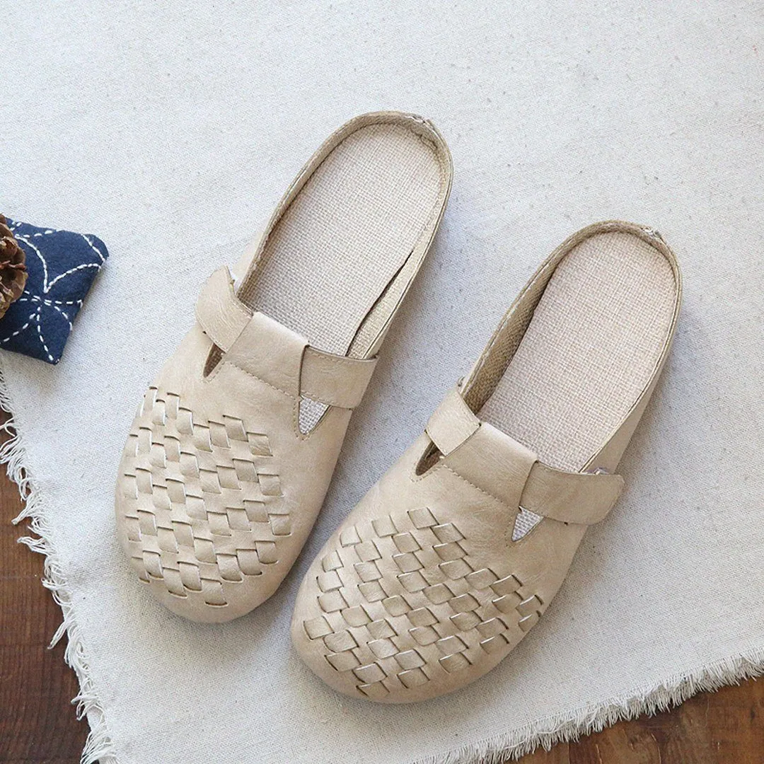 Babakud Leather Linen Flats Cotton Linen Sole Slippers