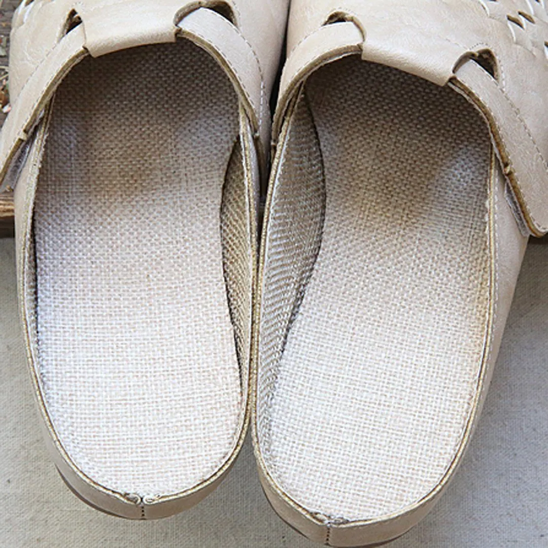 Babakud Leather Linen Flats Cotton Linen Sole Slippers