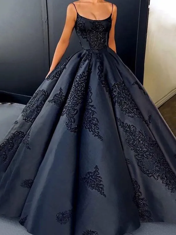 Ball Gown Black Prom Dress Cheap Long Princess Prom Dress #ER035