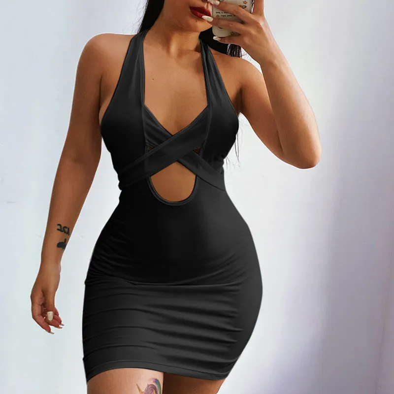 Bandage Halter Neck Backless Mini Dress