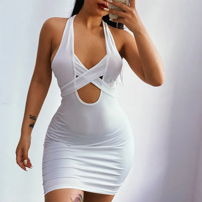 Bandage Halter Neck Backless Mini Dress