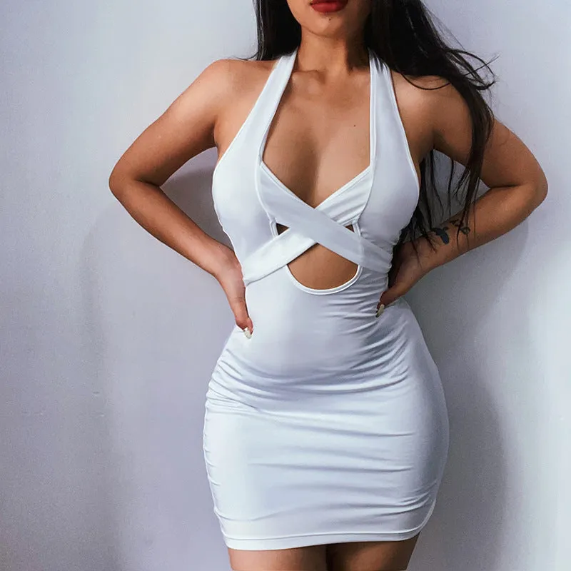 Bandage Halter Neck Backless Mini Dress