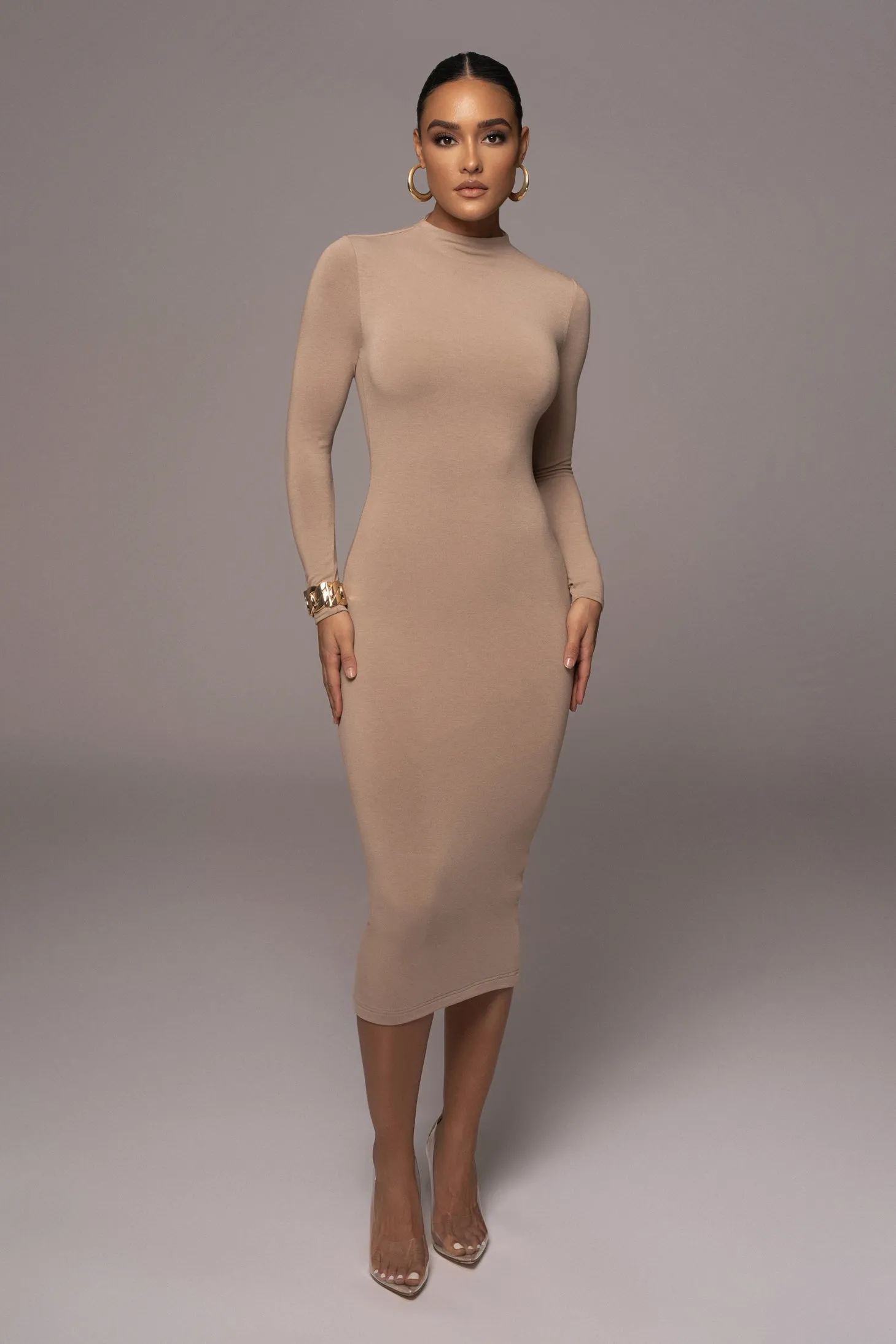 Beige Shaye Mock Neck Dress