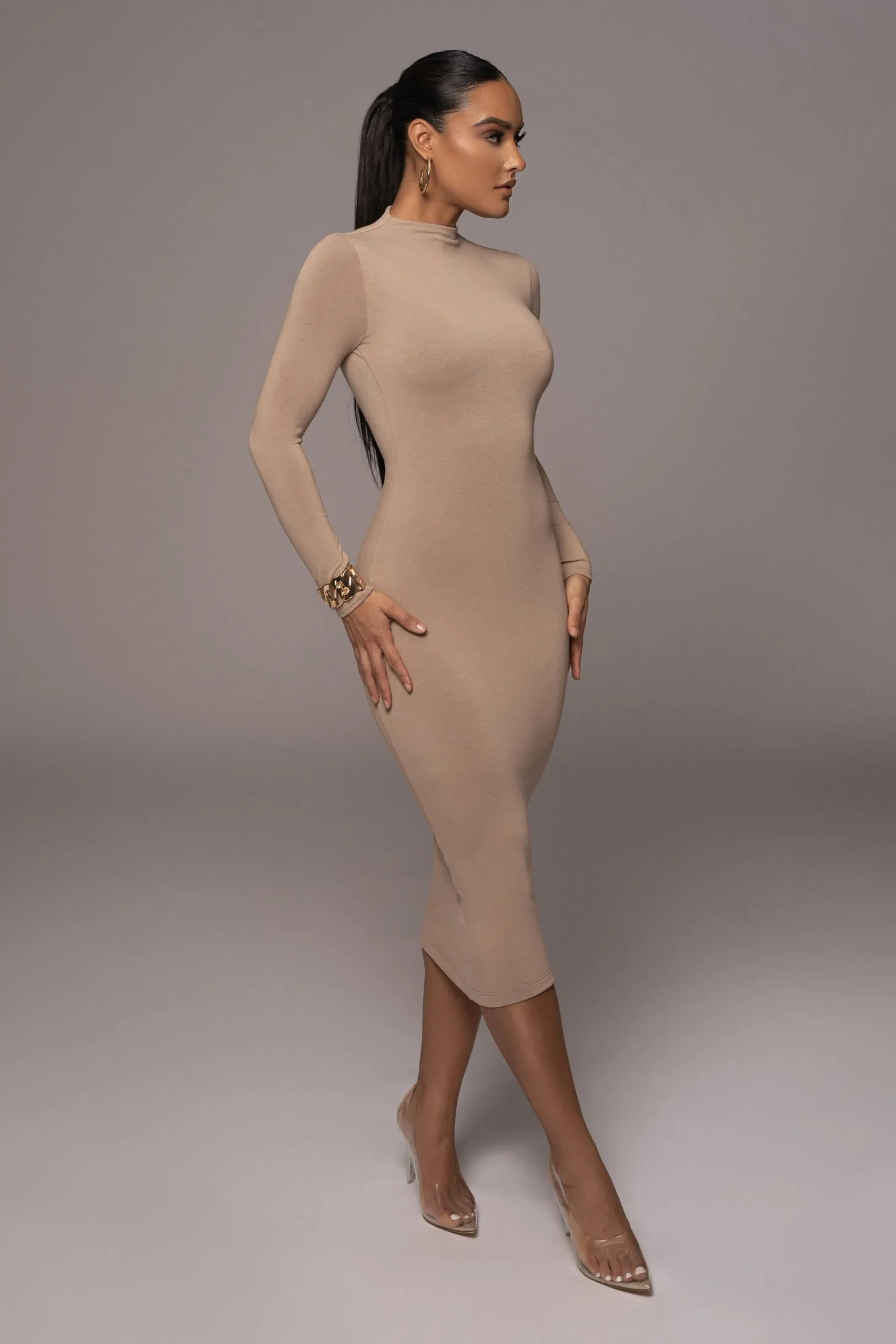 Beige Shaye Mock Neck Dress