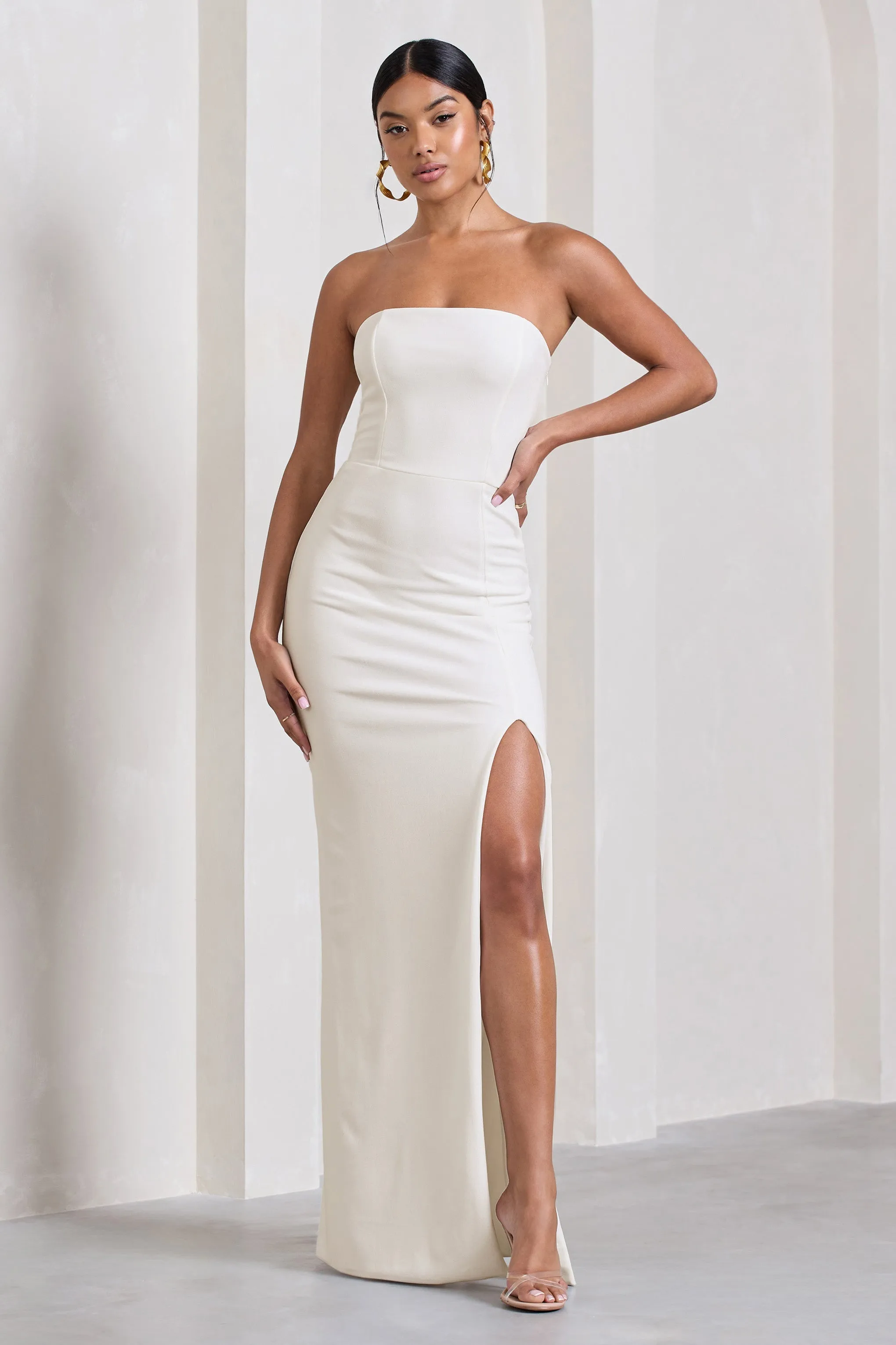 Belle of The Ball | White Bandeau Maxi Dress With Split Hem