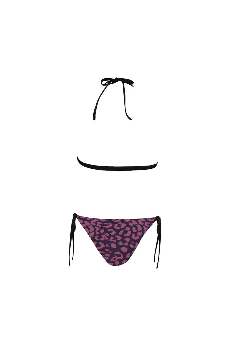 Berry Leopard Buckle Front Halter Bikini Swimsuit