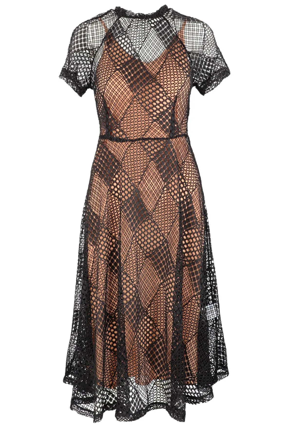 Black Diamond Shape Lace Midi Flair Dress with Separate Bias Cut Black Chiffon Slip Dress