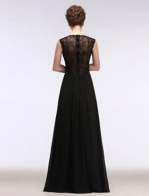 Black Evening Dress Lace Sweatheart Maxi Party Dress A Line Sleeveless Floor Length Mother'S Dress