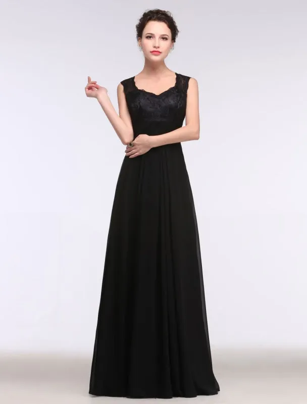 Black Evening Dress Lace Sweatheart Maxi Party Dress A Line Sleeveless Floor Length Mother'S Dress