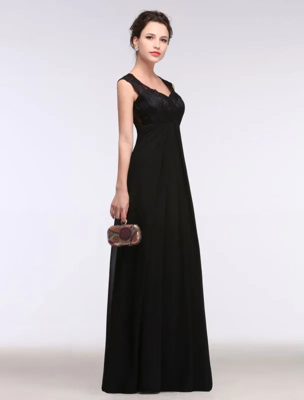 Black Evening Dress Lace Sweatheart Maxi Party Dress A Line Sleeveless Floor Length Mother'S Dress