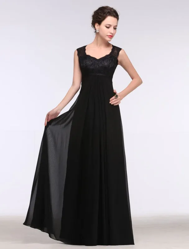 Black Evening Dress Lace Sweatheart Maxi Party Dress A Line Sleeveless Floor Length Mother'S Dress