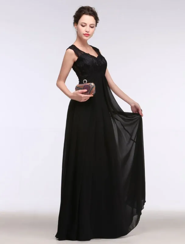 Black Evening Dress Lace Sweatheart Maxi Party Dress A Line Sleeveless Floor Length Mother'S Dress