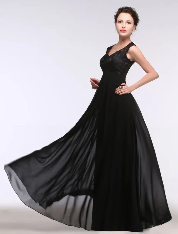 Black Evening Dress Lace Sweatheart Maxi Party Dress A Line Sleeveless Floor Length Mother'S Dress