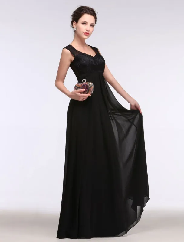 Black Evening Dress Lace Sweatheart Maxi Party Dress A Line Sleeveless Floor Length Mother'S Dress