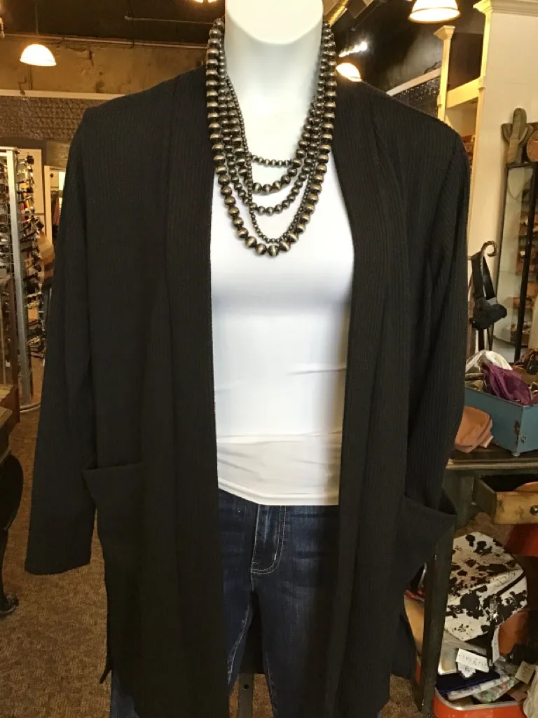 Black Ribbed Thumbhole Cardigan - One Size & Plus