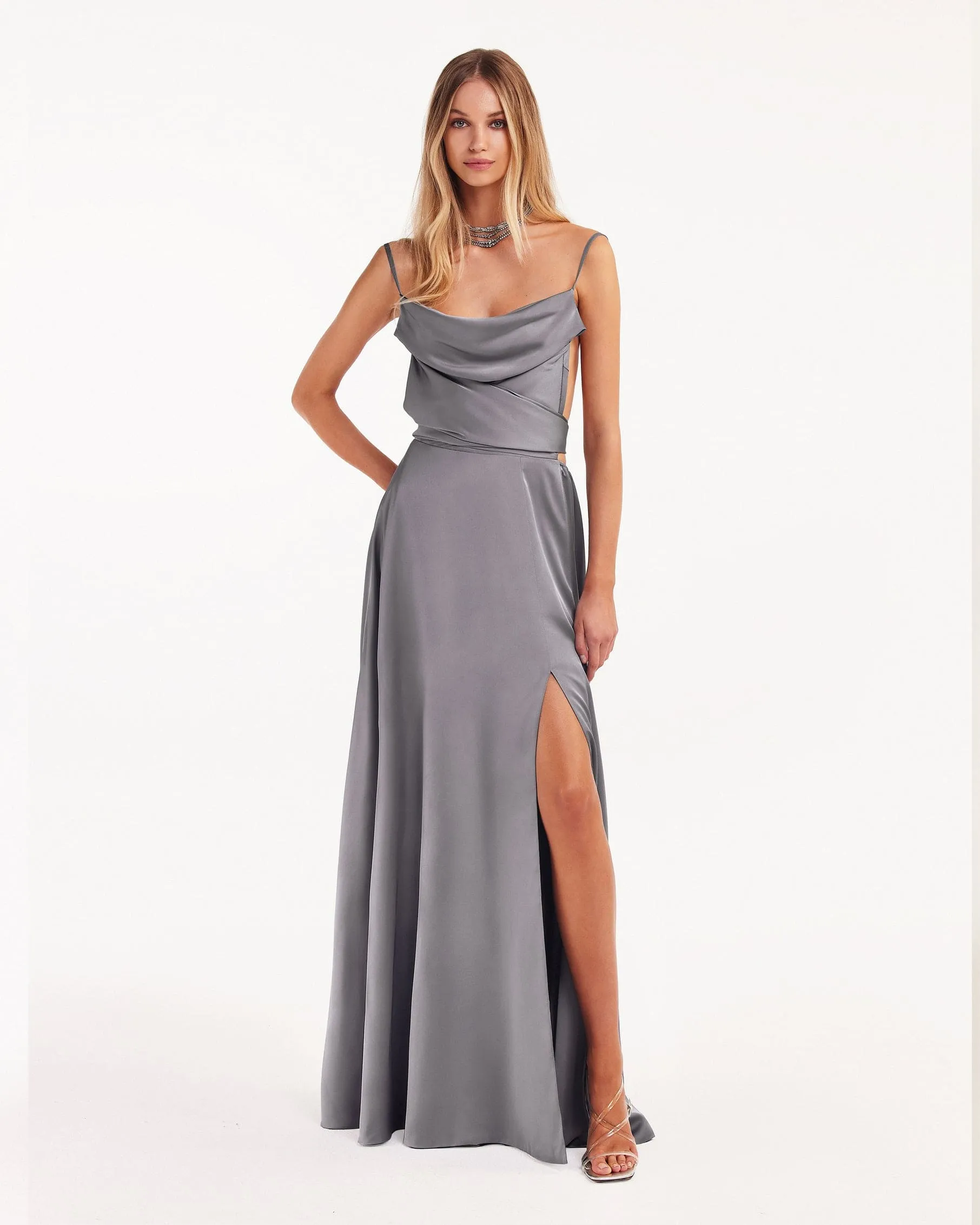 Boudoir silver silk slip dress