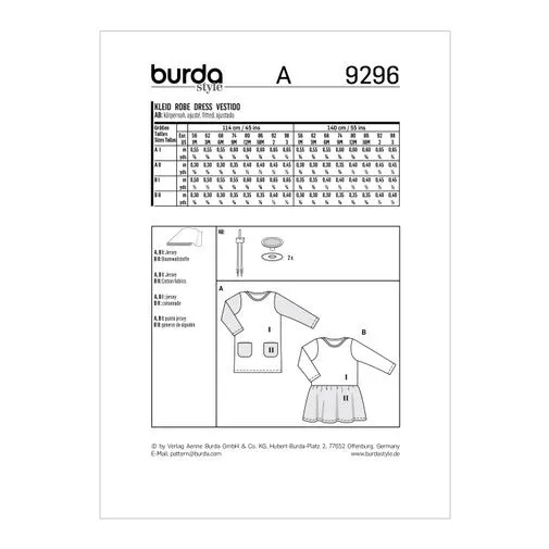 Burda Baby/Child Dresses 9296