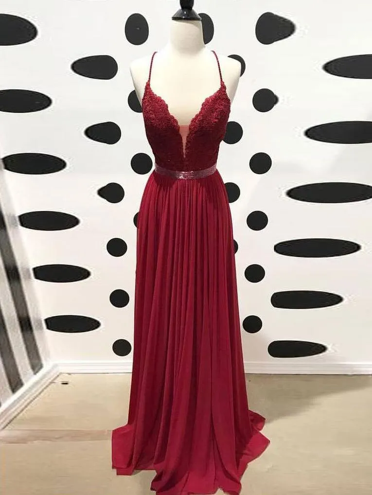 Burgundy Chiffon Prom Dress Vintage Cheap A Line Long Prom Dress #ER280