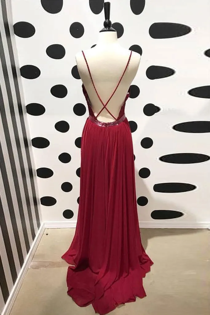 Burgundy Chiffon Prom Dress Vintage Cheap A Line Long Prom Dress #ER280