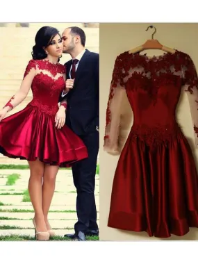 Burgundy Homecoming Dress With Sleeve Lace Homecoming Dress ER185